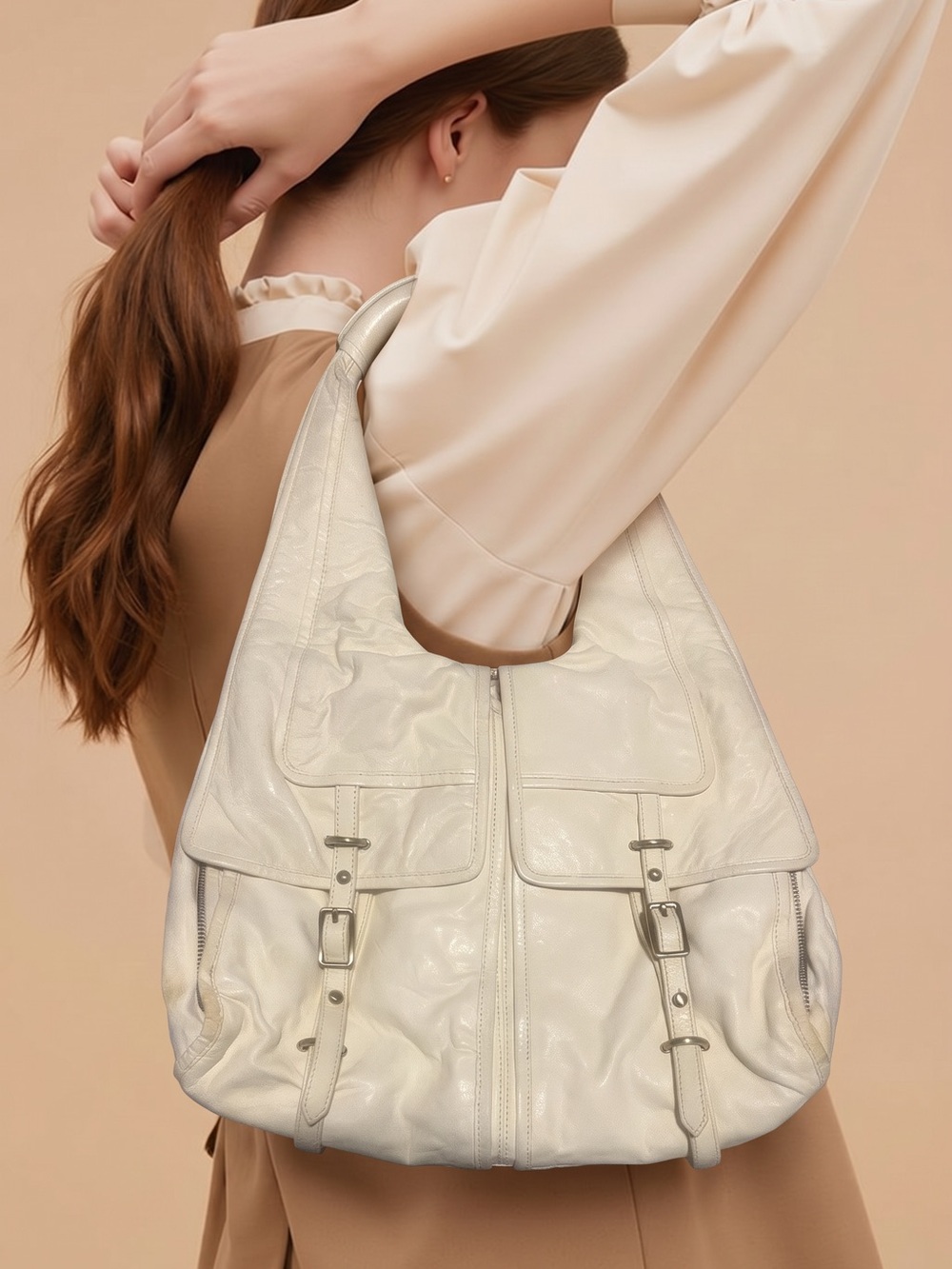 Vintage Kooba Cream Hobo Leather Shoulder Bag